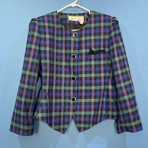 Fashion Attitudes Jackets & Blazers - Vintage Fashion Attitudes Bright Plaid Polyester Blend Blazer Women 16 (Large)